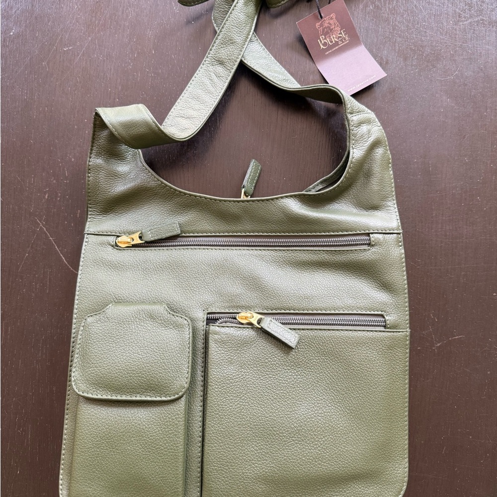 Olive Green Crossbody Bag with Pebbled Finish